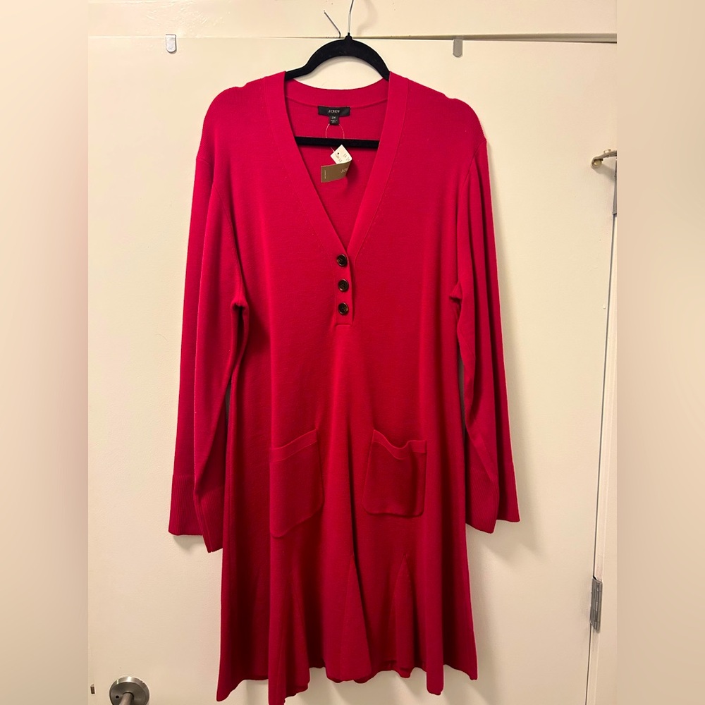 Pink Button-Front Long Sleeve Sweater Dress